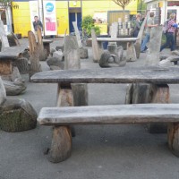 6. Chairs and Tables in mixed wood on Gabriel’s Wharf