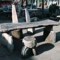 7. Chairs and tables in mixed wood on Gabriel’s Wharf